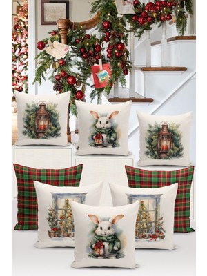 Bertille Home Yılbaşı Serisi Çift Tarafı Dijital Baskılı  8'li Kırlent Kılıfı Seti (Christmas Noel Cushion Cover)