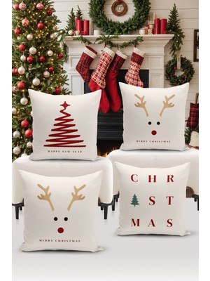 Bertille Home Yılbaşı Serisi Çift Tarafı Dijital Baskılı  4'lü Kırlent Kılıfı Seti (Christmas Noel Cushion Cover)