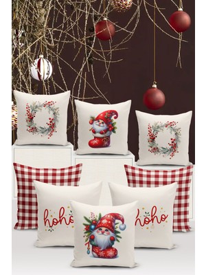 Bertille Home Yılbaşı Serisi Çift Tarafı Dijital Baskılı  8'li Kırlent Kılıfı Seti (Christmas Noel Cushion Cover)