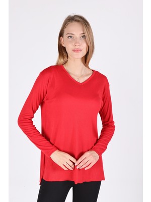 Rays 2325 V Yaka Uzun Kol Kaşkorse Tunik Kırmızı