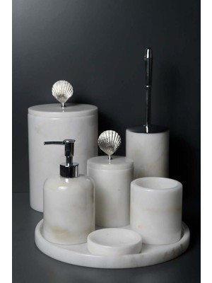 Tekno Trust 7'li Gümüş Kapaklı Beyaz Mermer Banyo Seti