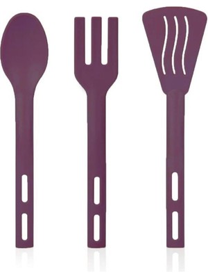 3lü Mini Plastik Spatula Kaşık Çatal Servis Seti Takımı Mor