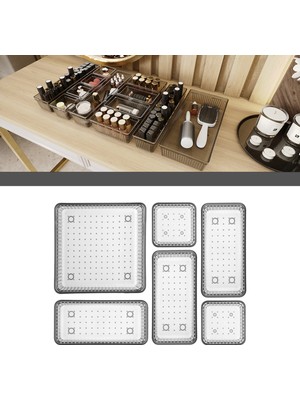 Meleni Home 6'Lı Çekmece Içi Organizer - Kozmetik Takı Makyaj Organizeri Dolap Içi Düzenleyici - Antrasit