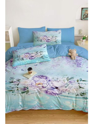 Amor Home Çift Kişilik  Pamuk Saten Nevresim Takımı Floral Blue