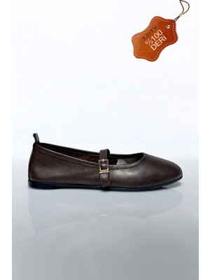 Brity   Deri Yuvarlak Burun Günlük Babet