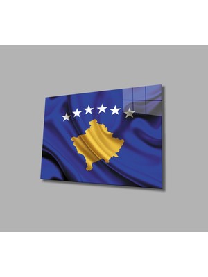 Narnuga Teknoo- Kosova Bayrağı Cam Tablo Kosovo Flag