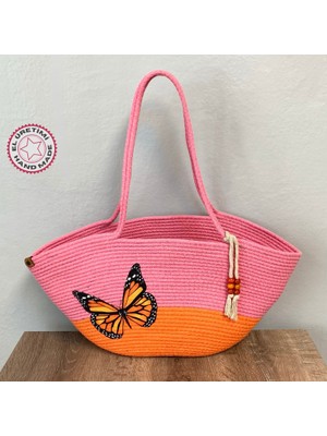 Uretti El Yapımı Tress Ip Plaj Çanta 23CM - Pembe