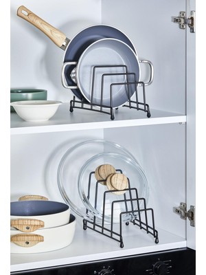 Orsa Home Tencere Kapak ve Tabak Düzenleyici Organizer Mat Siyah Ergonomik 27x18x15 cm