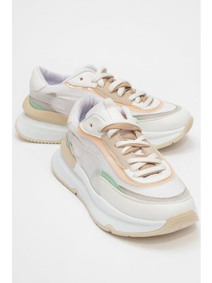 Ccway Bağcıklı Kadın Spor Ayakkabı Beyaz Krem