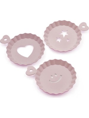 3lü Plastik Tatlı Kahve Pasta Süsleme Tabağı Kalıbı Şablonu Pembe