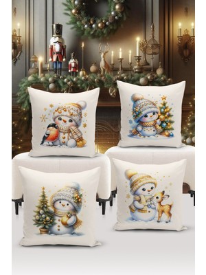 Bertille Home Yılbaşı Serisi Çift Tarafı Dijital Baskılı  4'lü Kırlent Kılıfı Seti (Christmas Noel Cushion Cover)