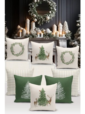 Bertille Home Yılbaşı Serisi Çift Tarafı Dijital Baskılı  8'li Kırlent Kılıfı Seti (Christmas Noel Cushion Cover)
