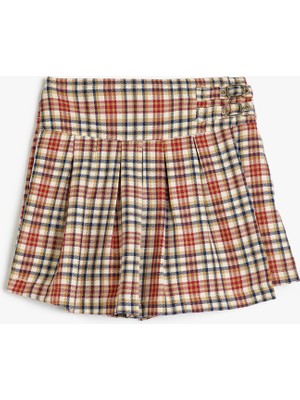 Koton Ekoseli Şort Etek Kemer Tokalı Pileli