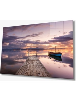 Exela Home Kayık Manzara Cam Tablo Cam Tablo Hediyelik Büyük Tablo Ev Ofis Dekoru