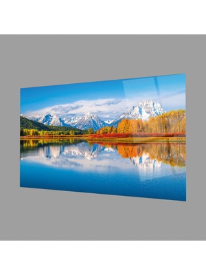 Exela Home Dağ Yansıma Manzara Cam Tablo 4mm Dayanıklı Temperli Cam Mountain Reflection Landscape Glass Table 4mm Durable Tempered Glass