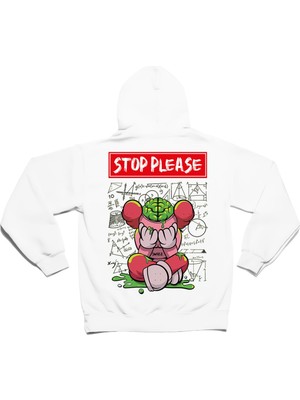 Swozz Mor Sırt Baskılı Stop Please 3 Iplik Kalın Kışlık Özel Tasarım Sweatshirt Hoodie