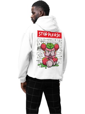 Swozz Mor Sırt Baskılı Stop Please 3 Iplik Kalın Kışlık Özel Tasarım Sweatshirt Hoodie