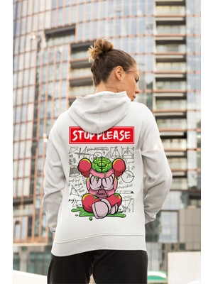 Swozz Mor Sırt Baskılı Stop Please 3 Iplik Kalın Kışlık Özel Tasarım Sweatshirt Hoodie