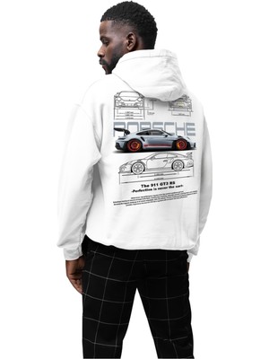 Swozz Porsche Ön ve Sırt Baskılı Siyah 3 Ip Kalın Kumaş Unisex Sweatshirt Hoodie