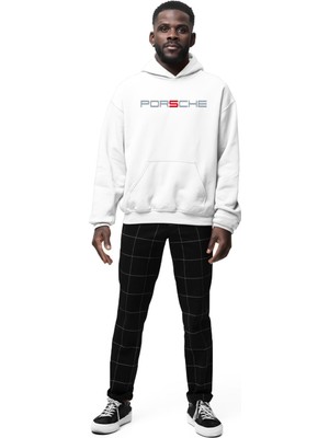 Swozz Porsche Ön ve Sırt Baskılı Siyah 3 Ip Kalın Kumaş Unisex Sweatshirt Hoodie