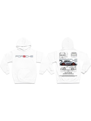 Swozz Porsche Ön ve Sırt Baskılı Siyah 3 Ip Kalın Kumaş Unisex Sweatshirt Hoodie