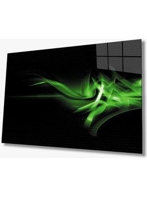 Exela Home Yeşil Siyah Cam Tablo 4mm Dayanıklı Temperli Cam Green Black Glass Wall Art