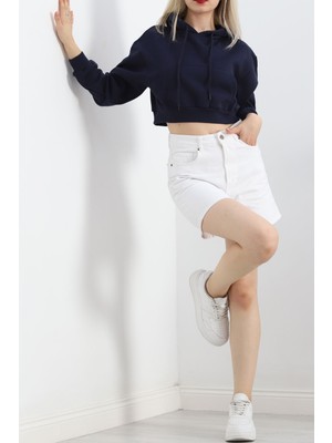 Şardonlu Owersize Crop Sweat Lacivert - 21391.200.