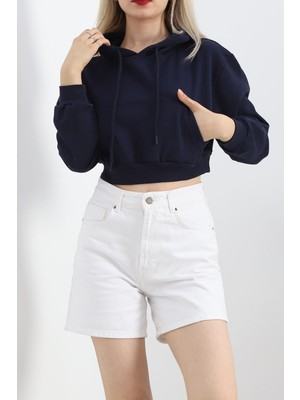 Şardonlu Owersize Crop Sweat Lacivert - 21391.200.