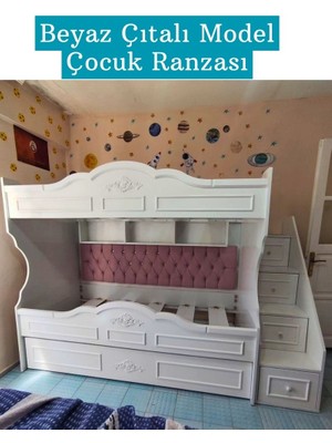 Mürsel Çocuk Ranzası (Beyaz - Çıtalı Model)