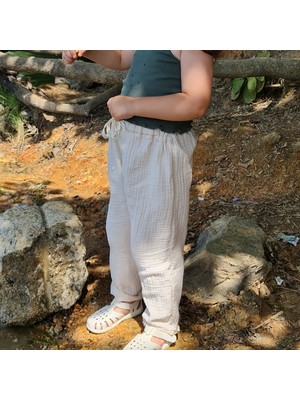 Bebeğime Çorap Organik Müslin Pantolon Erkek Çocuk İçin Rahat Kalıp Pamuklu Düz Tasarım