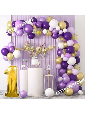 Mg Store Çıtıpıtıstore Özel 1 Yaş Macaron Mor Balon Zinciri Seti