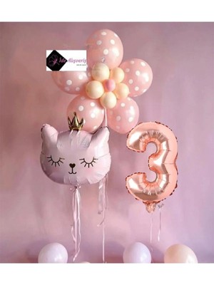 Mg Store Yaş Çiçek Kedi Balon Demeti Doğum Günü Süsü Doğum Günü Parti Seti