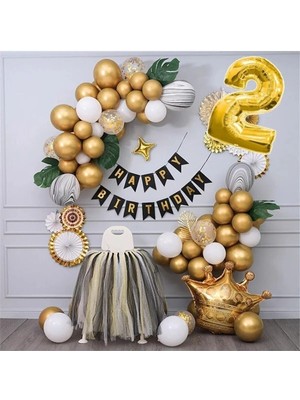 Mg Store Kral Taçlı Gold Zincir Balon Doğum Günü Seti 2 Yaş
