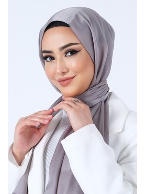 GRİ Harem Scarf Kristal Saten Şal
