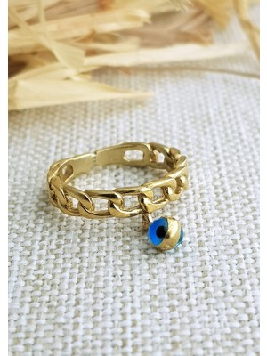 Canka Cam Göz Boncuk Sallantılı Gümüş Yüzük