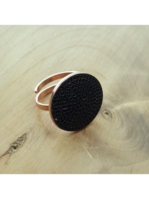Canka Siyah Taşlı Yuvarlak Gümüş Yüzük Orta Boy