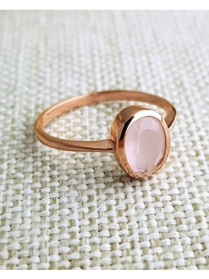 Canka Pembe KuvarsTaşlı Oval Gümüş Yüzük