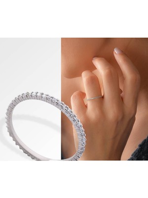 Canka Pırlanta Kasa Tek Sıra Taşlı Tamtur Gümüş Yüzük