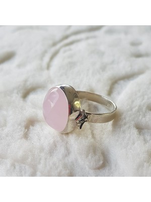 Canka Pembe Kuvars Taşı El İşi Gümüş Yüzük
