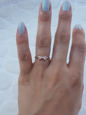 Canka İki Kalp Taş Gümüş Yüzük