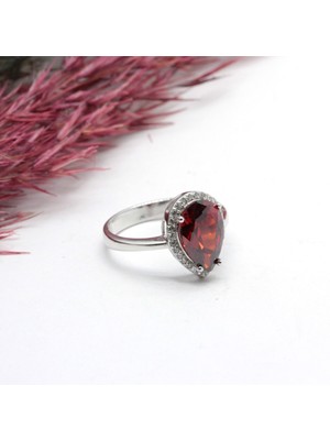 Canka Lal Taşı Damla Gümüş Yüzük