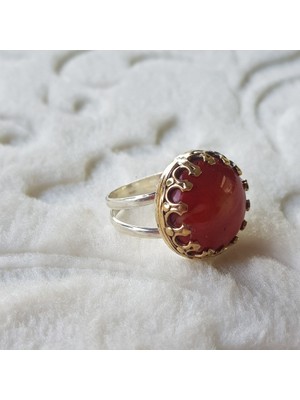 Canka Mercan Taşlı  El İşi Gümüş Yüzük