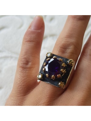 Canka Ametis Taşlı Tasarım Gümüş Yüzük