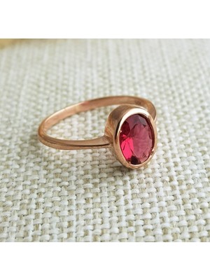 Canka Yakut Taşlı Oval Gümüş Yüzük