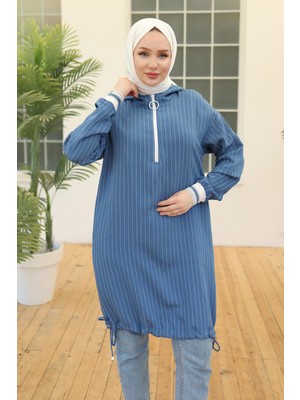 Armine Trend Kolları Ribanalı Kapüşonlu Tunik Indigo 24YT468