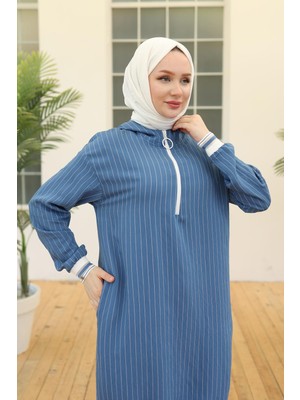 Armine Trend Kolları Ribanalı Kapüşonlu Tunik Indigo 24YT468