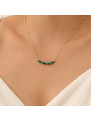 Nox Jewelry 925 Ayar Gümüş Değerli ve Doğal Malahit Taşlı Tasarım Kolye - CNS00552