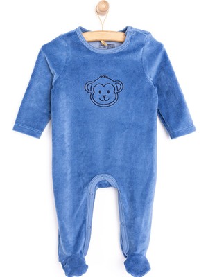 HelloBaby Yenidoğan Erkek Nakışlı Kadife Patikli Tulum Erkek Bebek