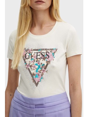 Guess Ss Cn Cherry Desenli Streç Pamuklu Slim Fit T Shirt W4YI26J1314 Bayan T Shirt W4YI26 J1314 G1F7