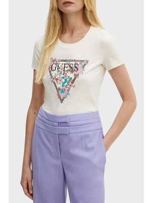 Guess Ss Cn Cherry Desenli Streç Pamuklu Slim Fit T Shirt W4YI26J1314 Bayan T Shirt W4YI26 J1314 G1F7